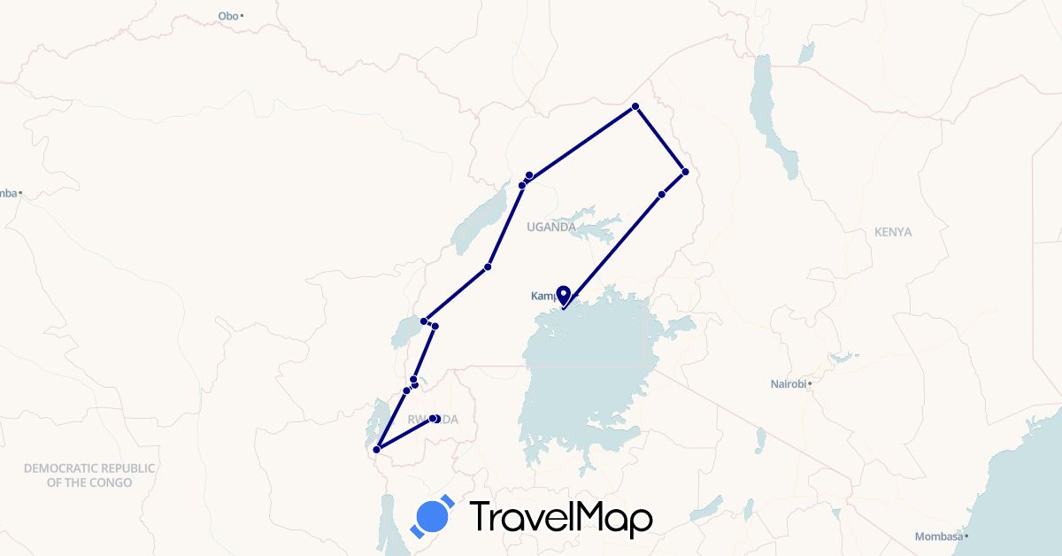 TravelMap itinerary: driving in Rwanda, Uganda (Africa)